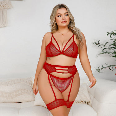 Large mesh hollow elastic three-piece suit